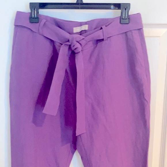 Stefanel Italy Pink Purple Tie Front Linen Pants with Sash - 12 - Picture 2 of 14